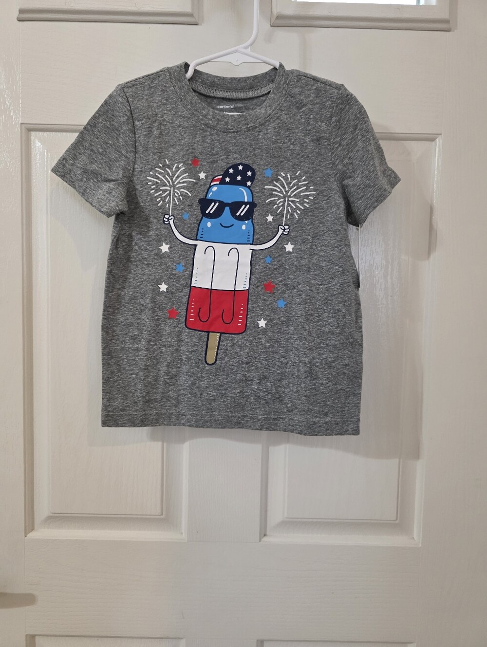 Carter's Grey Short Sleeve Tee with Red, White & Blue Popsicle Graphic
